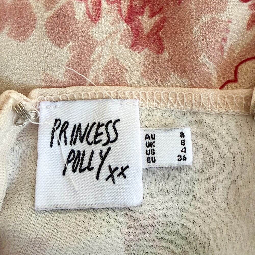 Princess Polly Agnola Lace Trim Floral Satin Slip Mini Dress Pink US 4 AU 8 - Picture 9 of 11